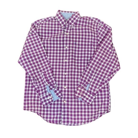IZOD Men's Purple Checked Button Down Shirt Contrast Cuff Size Medium - Picture 1 of 10